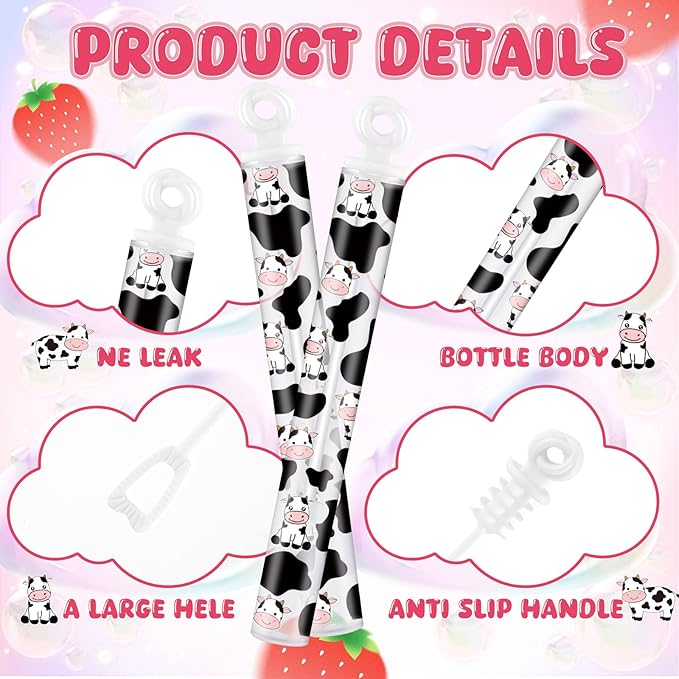 32 Pcs Cow Themed Bubbles Wands Cute Bubbles Party Favors for Adult Summer Activity Animal Birthday Party Goodie Bag Stuffers Gifts Wedding Supplies