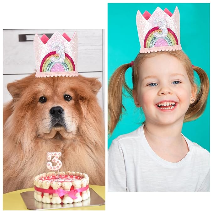 Rainbow Birthday Headband 3 Year Old Girl's Birthday Crown, 1 Count (Pack of 1)