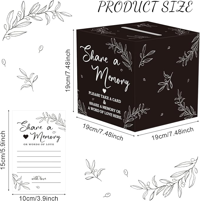 Pajean 50 Pcs Share a Memory Cards for Collections of Life, Memory Cards Box for Guest Ideas Funeral Graduation Wedding Bridal Shower Birthday Anniversary Retirement(Black)
