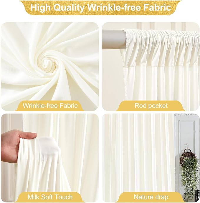 16x10FT Cream White Backdrop Curtain for Wedding Parties, Wrinkle Free Polyester Photography Backdrop Drapes for Wedding Baby Shower Birthday Parties Stage Background Stand Decorations 4x10ft,4 Panels