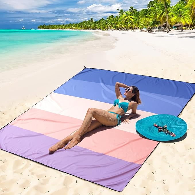 WIWIGO Beach Blanket Waterproof Sandproof Beach Mat 79" X 83"/10'x9'for 2-8 Adults Quick Drying Outdoor Picnic Mat Beach Accessories for Travel, Camping, Hiking