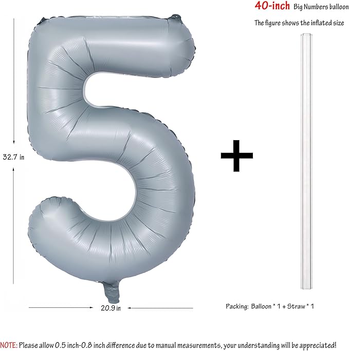 40 In Matte gray Number Balloons Helium Foil Mylar Balloon Birthday Party banquet Decoration 5