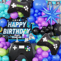 120PCS Video Game Balloon Arch Kit, Blue Purple Green Black Party Balloons with 2Pcs Game Handle Foil Balloons 4D blue star for Video Game Theme Birthday Party Boys Night Decor