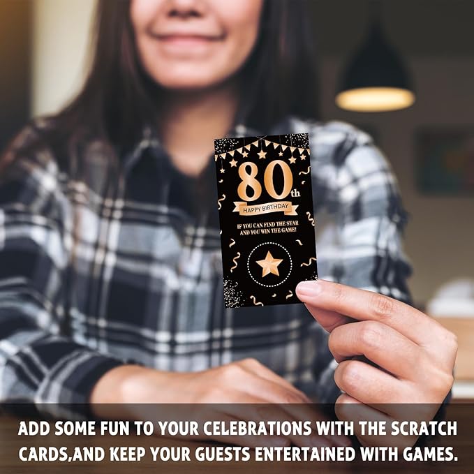 32 Pack 80th Birthday Theme Scratch Cards - Happy 80th Birthday Scratch Off Tickets - Funny Anniversary Party Celebration Supplies - Great for Party Favors, Group Activities, Adult Raffles