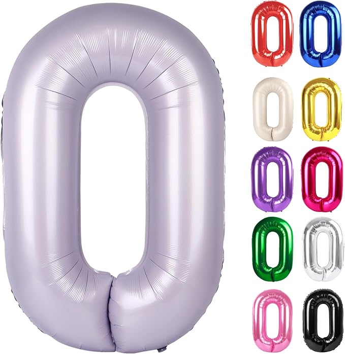 Lilac Number 0 Balloon 40 Inch, Lavender 0 Balloon Numberfor 10th 20th 30th 40th 50th 60th Birthday Decorations, Lilac Mauve Party Supplies for Men Women