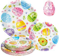24 Pcs Easter Plates Set - Watercolor Happy Easter Eggs Paper Plate, Disposable Spring Colorful Round Dinner Dessert Plates Tableware for Easters Day Party Supplies Favors Table Decorations