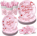 112PCS Valentine’s Day Heart Party Plates Supplies Love Pink Heart Party Tableware Decoration Disposable Paper Plates Napkins Forks for Graduation, Anniversary(Serves 16)