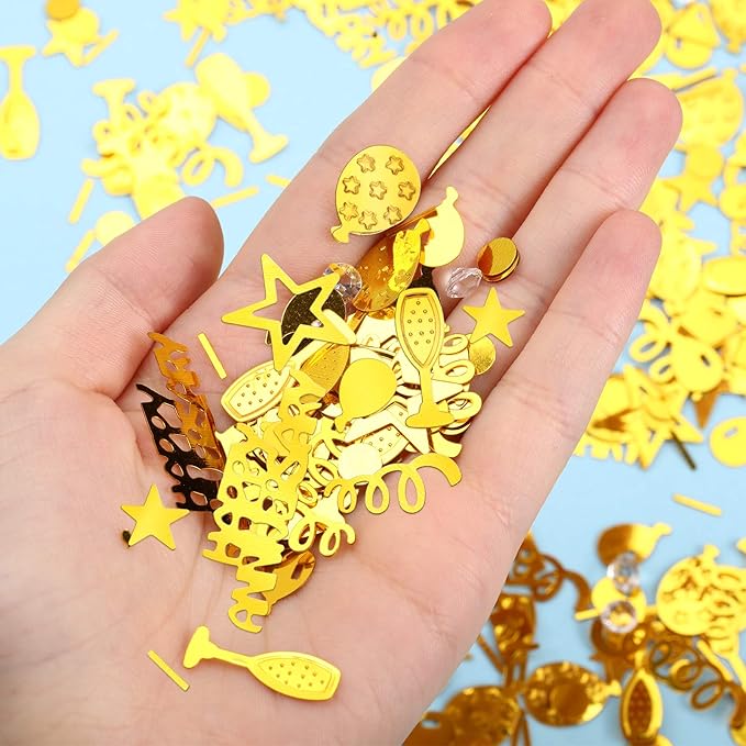 Skylety 3000 Pieces Happy Anniversary Confetti Party Decoration Scatter Confetti Metallic Foil Table Decorations for Anniversary Party DIY Arts Crafting Supplies(Gold)
