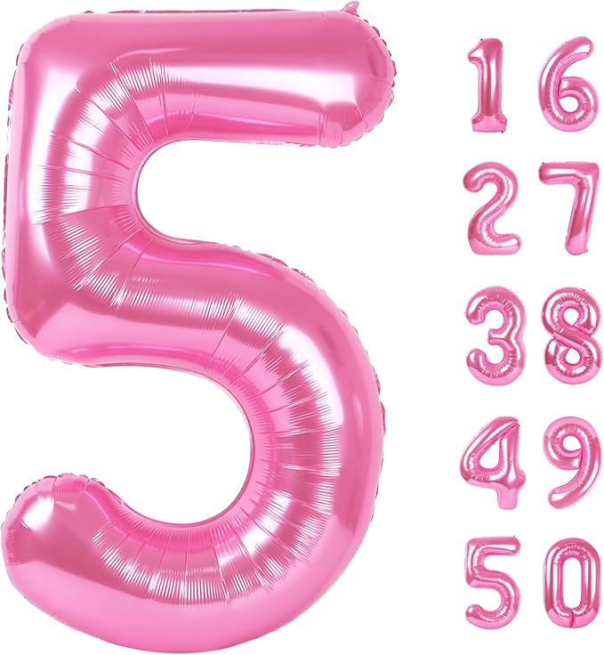 Pink Number 5 Balloon 40 Inch,Jumbo Giant Mylar Pink Number 5,Big Large Foil Helium Number Balloons, Digital 5 Helium Balloons for Girls 15 25 Birthday Graduation Princess Party Decoration