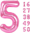Pink Number 5 Balloon 40 Inch,Jumbo Giant Mylar Pink Number 5,Big Large Foil Helium Number Balloons, Digital 5 Helium Balloons for Girls 15 25 Birthday Graduation Princess Party Decoration