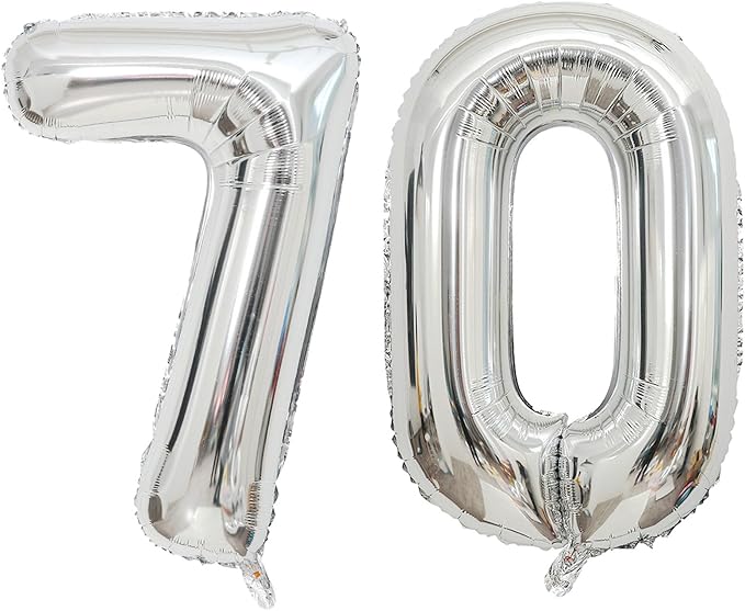 Giant Silver Number 70 Balloons, 40 Inch Jumbo Number 70, Large Foil Mylar Balloons for Girls Women 70th Birthday Party Decorations, 70 Anniversary Events Decorations