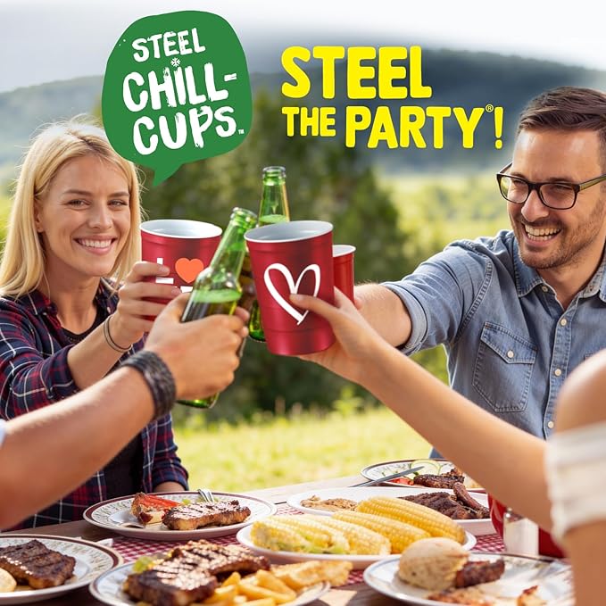 16 oz. Party Cup Love Heart Design for Cold Drinks, Durable, Disposable, Recyclable, Made in USA, Red, 12 Count