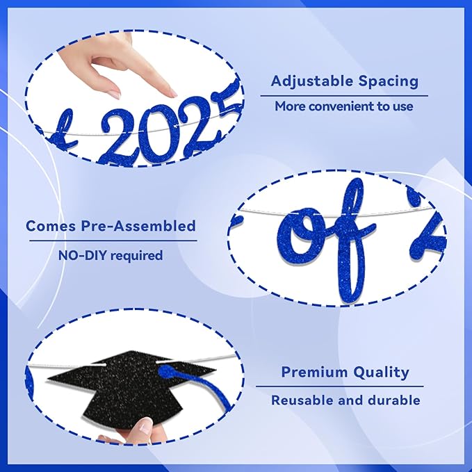 Class of 2025 Banner, 2025 Graduation Party Decorations, Congrats Grad 2025 Bunting Sign, We are So Proud of You Banner, Congrats Grad Party Supply (Blue)