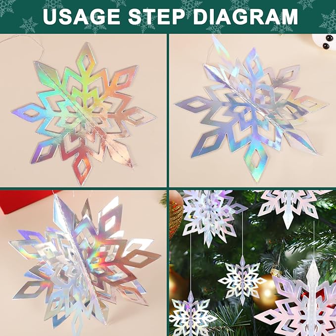 24 PCS Snowflake Christmas Hanging Party Decor Supplies,12 PCS 3D Glittery Snowflakes &12PCS 3D White Paper Snowflakes Hanging Garland for Christmas Winter Holiday New Year Wonderland Party Decoration