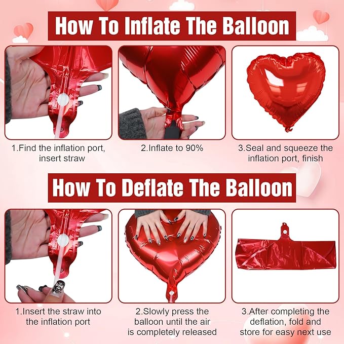 Red Heart Balloons,10Pcs Red Foil Heart Shaped Love Balloons,18Inch Helium Polyester Film Balloon for Valentines,Engagement,Birthday,Baby Shower,Wedding Party Decorations