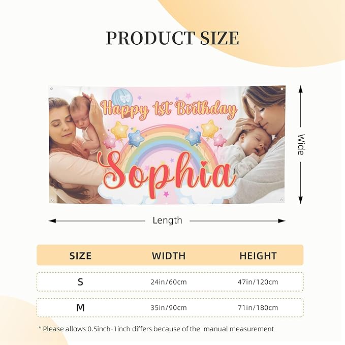 Custom Happy Birthday Banner Personalized Banners and Signs with Photo Name for Women Men Kids Party Decorations Supplies Indoor Outdoor Birthday Gifts Style 24