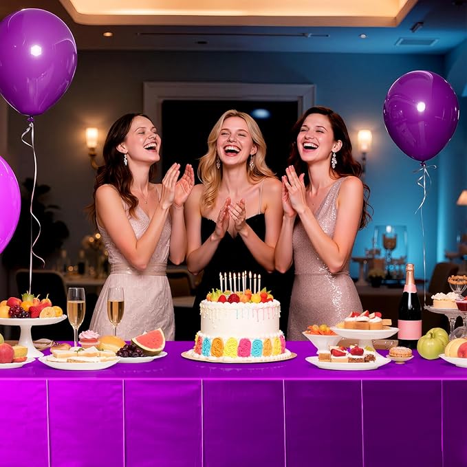 2 pcs Purple Tablecloth Plastic -Stunning Metallic Matte Finish, 40" x 108" Baby Shower Table Cloth, Perfect for Halloween Valentine's Day Princess Birthday Party Wedding Christmas Decorations