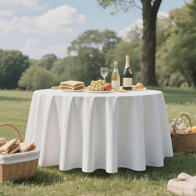 WIGENIUS 6 Pack White Table Cloth Round 90 Inch Polyester Tablecloths, Wrinkle Resisitant Tablecloth for Wedding Buffet Parties and Dining (White, 90 inches Round)