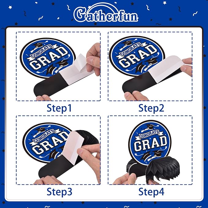 9PCS Graduation Party Decorations Class of 2026 Congrats Grad Table Centerpiece Congratulate Graduation Honeycomb Table Toppers for Graduation Party Supplies(Blue,Black）