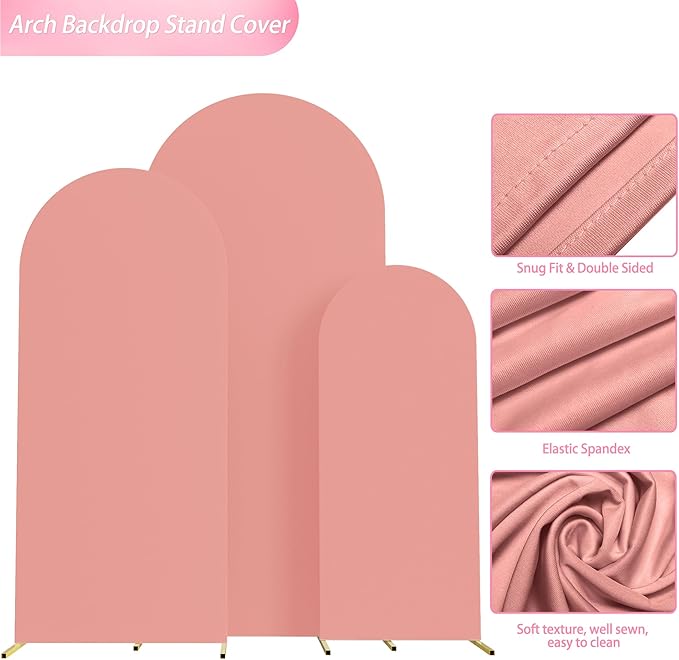 Wokceer Set of 3 Wedding Arch Cover Spandex Fitted Wedding Arch Stand Covers for Round Top Chiara Arch Backdrop Stands Cover for Birthday Party Ceremony Banquet Decoration 4ft,5ft,6ft Dusty Rose
