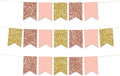 Andaz Press Hanging Pennant Banner with String, Faux Rose Gold Glitter, Pink, Faux Gold Glitter, 1-Set, 24 Pennants, Approx. 12-Feet Long, Girl's 1st Birthday Baptism Communion Theme Colored Supplies