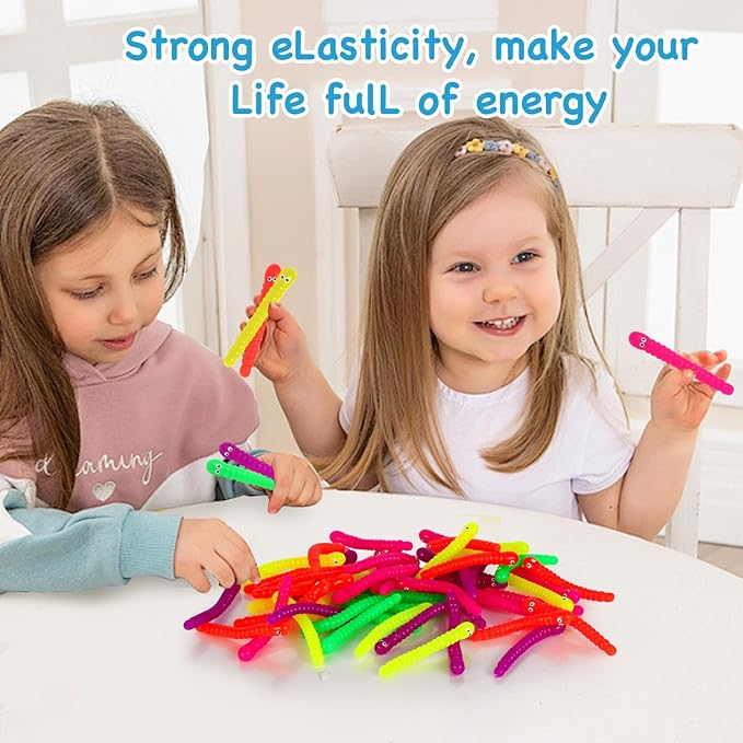 50 PCS Stretchy Fidget Toys Colorful Stretchy Strings，Sensory Fidget Worm Stretch Toys for Kids, Stocking Stuffers Party Favors for Boys and Girls Classroom Prizes, Pinata Fillers,Goodie Bag Stuffers