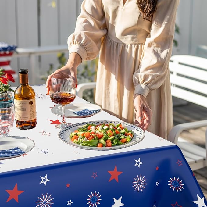 Patriotic Tablecloth Decorations for 4th of July Independence Day, American Flag Plastic Disposable Rectangle Memorial Day Table Cover for Patriotic Themed Party Supplies, 54 x 108 Inch,3 Pack