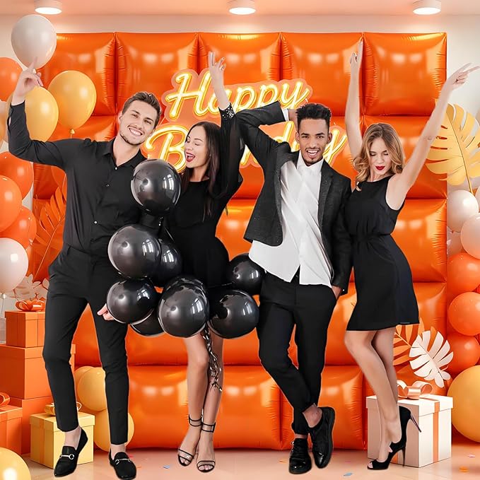 36Pcs Orange Square Foil Balloons Wall Backdrop, Double Sided Metallic Foil Balloons Tunnel Arch Garland Kit for Photo Booth Birthday Wedding Halloween Christmas Party Decorations
