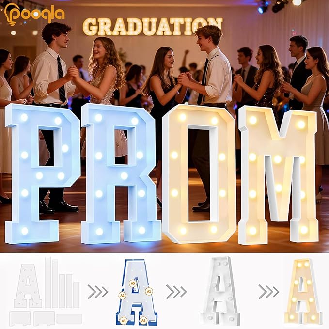 Pooqla 3FT Marquee Light Up Letters, LED Big Mosaic Marquee Letters 3 Feet, Giant LED Sign for Balloons Birthday Anniversary Wedding Party Decoration, Cool White and Warm White Letter O