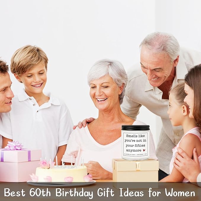 60th Birthday Gifts for Women Men, 60th Birthday Decorations Gifts for Women Men, 60 Year Old Birthdays, Lavender Scented Candle, 7oz