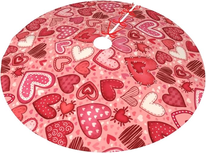 Valentines Day Heart Tree Skirt Xmas Tree Mat Christmas Tree Ornaments Decorations Holiday Party Indoor Outdoor 30"
