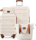 4-Piece Luggage Set, Suitcase with TSA Lock Travel Duffel Bag Wet-Dry Toiletry Bag, Ivory