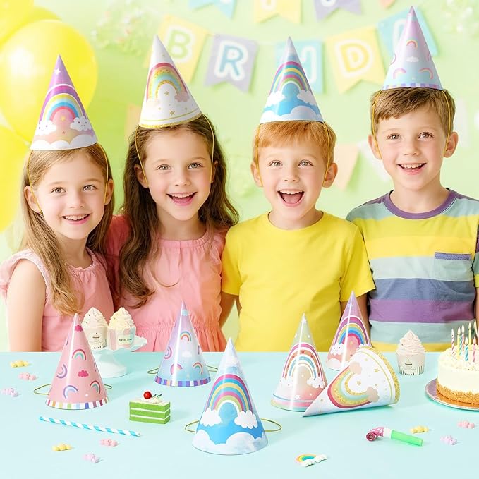 WERNNSAI Birthday Party Hats - 12 Pcs Birthday Party Supplies Cone Hat Headbands Colorful Paper Party Hats for Kids