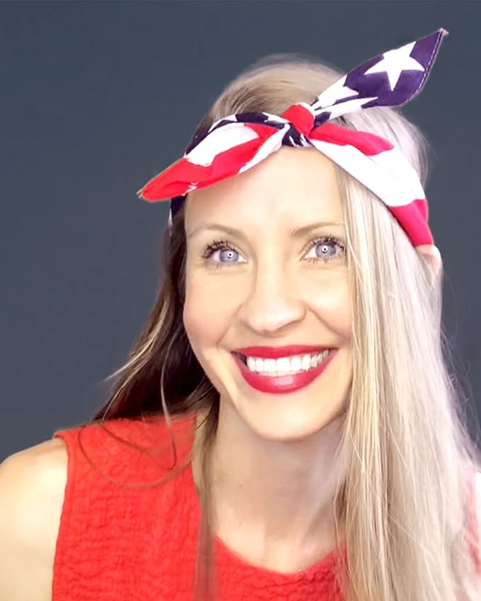 Red White and Blue American Flag Bandana Headband USA for Men and Women - Neck and Face Scarf Head Wrap