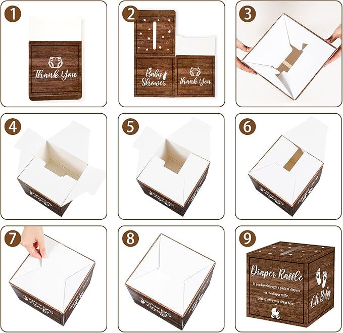 Funrous 51 Diaper Raffle Tickets with Box for Baby Shower Game Invitations Diaper Raffle Card for Gender Reveal Baby Shower Party Decoration Table Centerpiece(Dark Brown)