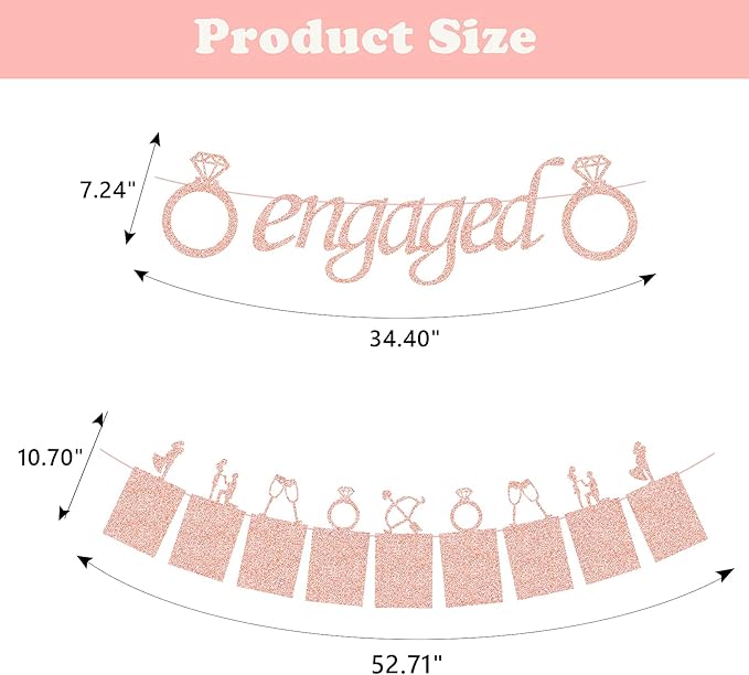 Engagement Wedding Decorations, Rose Gold Engaged Banner and Photo Banner for Engagement/Wedding Party decor(Rose Gold)