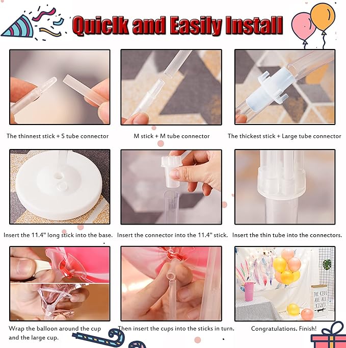 Balloon Column Kit for Floor-7 Colors Metallic Balloon Stand Kit,Base&Pole,Balloon Tower Backdrop Arch Decoration for Wedding,Bridal&Baby Shower,Birthday Party,Anniversary,Graduation