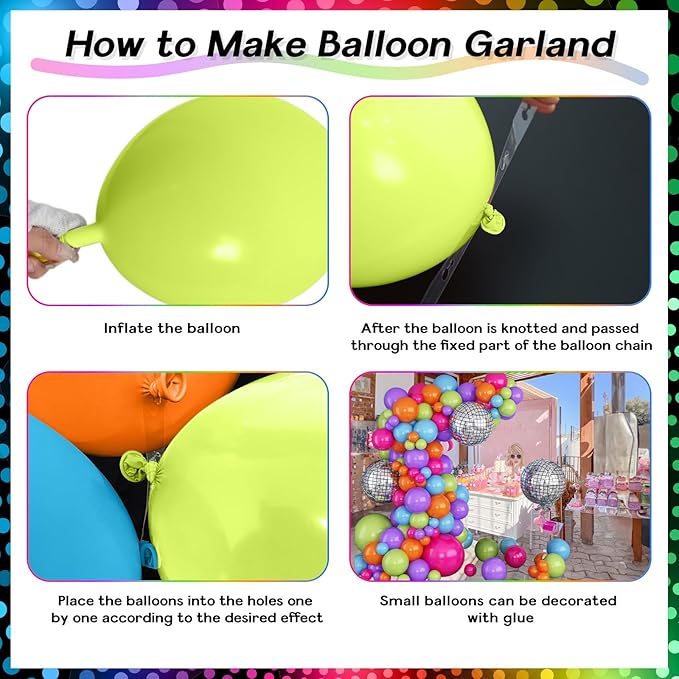 Neon Balloon Arch Garland Kit, Colorful Rainbow 70s 80s 90s Theme Party Decorations, Pink Purple Lime Green Orange Blue & Disco Ball Balloons for Retro Nostalgia Prom Birthday Part Decoration Supplies