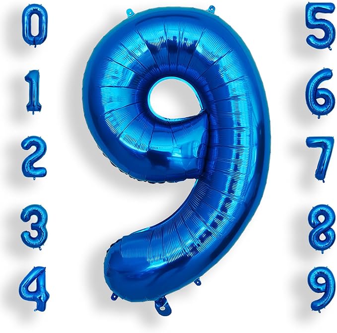 AULE 40 Inch Large 9 Balloon Numbers Blue, Big Foil Number Balloons, Giant Helium Happy Birthday Party Decorations for Man and Women, Huge Mylar Anniversary Party Supplies