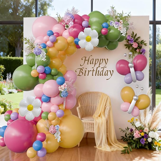 Butterfly Spring Balloon Arch Kit Flower Balloons 159Pcs Green Pink Purple Balloons Fairy Balloons Garland for Wildflower Birthday Party Baby in Bloom Baby Shower Decorations