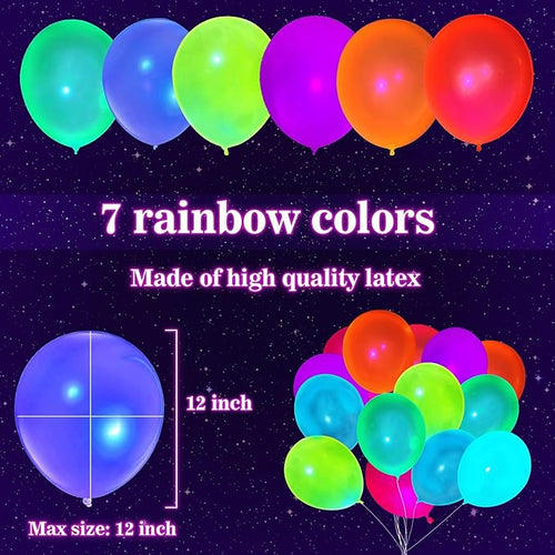 100 Pcs UV Neon Balloons, Neon Glow Party Balloons UV Black Light Balloons Glow in the Dark for Birthday Decorations Wedding Glow Party Supplies Blacklight Reactive Fluorescent