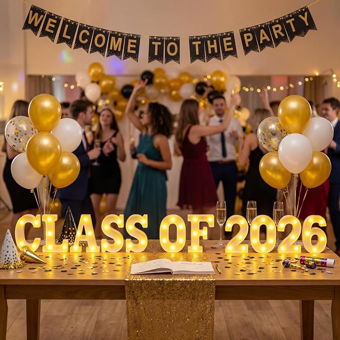 Honoson 11 Pcs 2026 Graduation Party Decorations, Class of 2026 Lights up Sign Neon Table Sign Decor for Graduations Party Supplies, School, Class, Home Decorations
