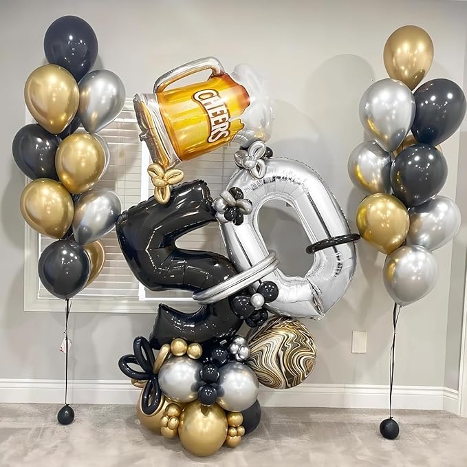 16 In Silver Large Numbers Balloons 0-9, Self Inflating Number 0 Balloons for Boys Girls, Big Silver Digit 0 Balloons for Women Men Birthday Party Anniversary Wedding Supplies Decorations
