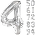 Silver 4 Balloon, Number Balloons 40 Inch, 4th Silver Party Decorations, Four Large Numbers for Party Decor, Number 4 Balloon