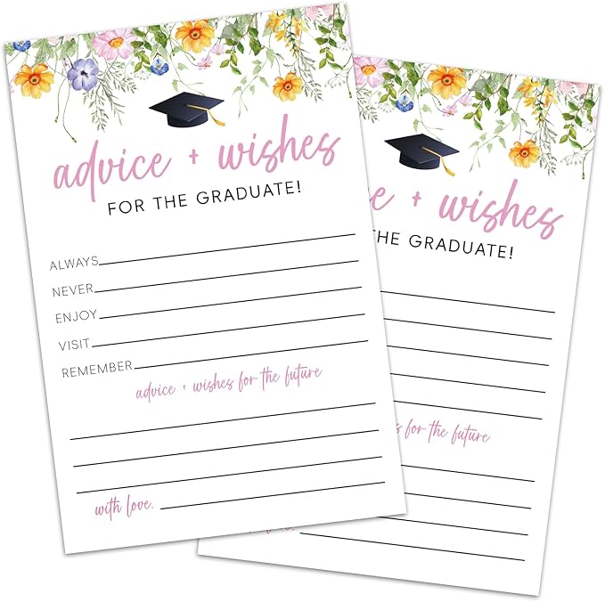 Graduation Advice and Wishes Cards, Modern Advice Cards For The Graduate, Floral Grad Party Announcement Graduate Card, Grad Party Games Decorations Supplies (20 Pack)
