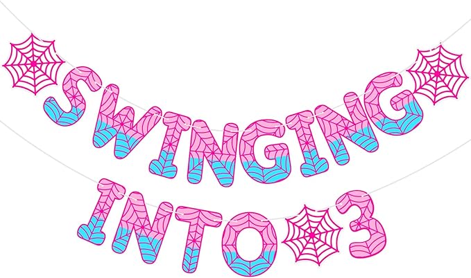 TaoBary Spider Theme 3rd Birthday Banner, Pre-strung Swinging into 3 Banner, Spider 3rd Birthday Decorations Party Supplies for Kids, Third Decor for 3 Year Old Boys Girls(Pink and Blue)