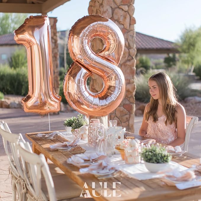 AULE 40 Inch Large 18 Number Balloons Rose Gold Big Foil Number Balloons Giant Helium Happy 18th Birthday Party Decorations for Women Huge Mylar 81 Anniversary Supplies