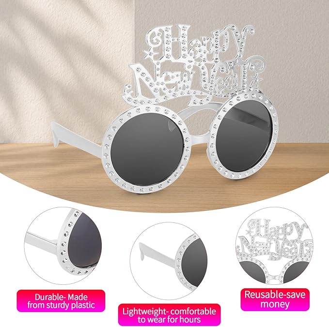 Happy New Year Metallic Glasses Shiny 2026 Party Eyeglasses for Adults & Kids Fun NYE Accessories & Photo Booth Props