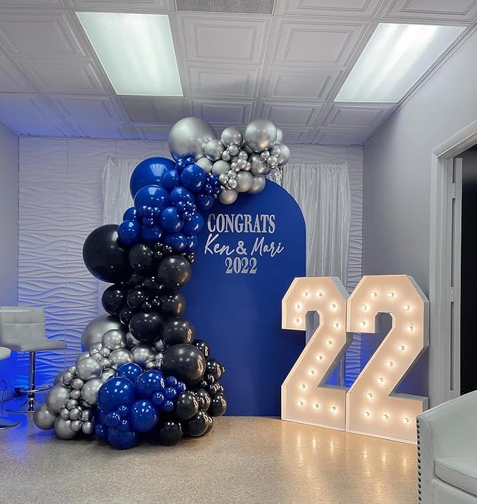 Royal Blue and Black Balloons Arch Kit -Navy Blue Balloons Metallic Sliver Black Different Size Balloons Garland Kit for 30th 40th 50th 60th Birthday Anniversary Graduation Party Decorations