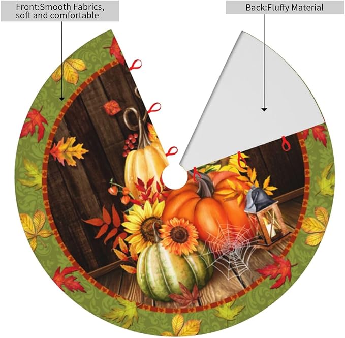 Fall Tree Skirt 48 inch, Thanksgiving Halloween Christmas Tree Skirts Ornaments Decorations, Pumpkin Maple Leaf Spider Web Design for Xmas Party Indoor Outdoor Decor